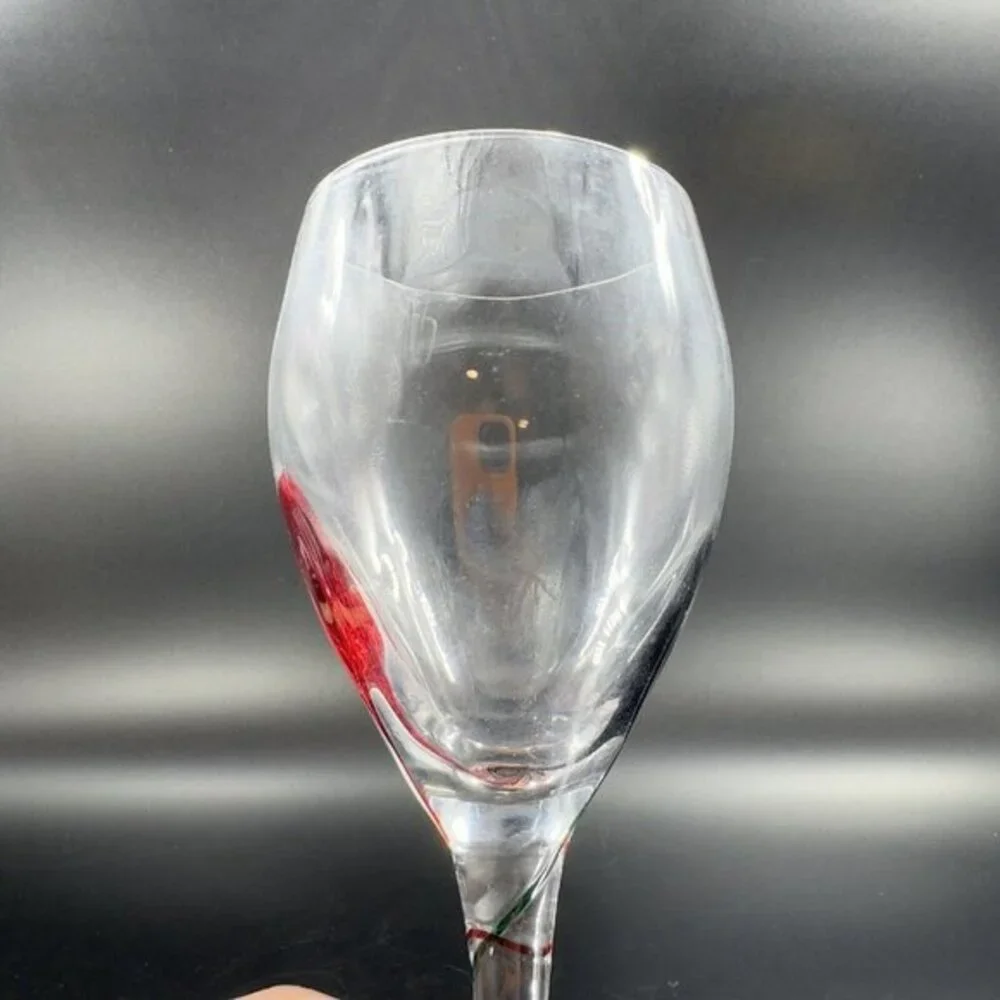 Pier‎ 1 Red Green Swirl Wine Goblet Drinking Glasses Optic Discontinued Set of 2